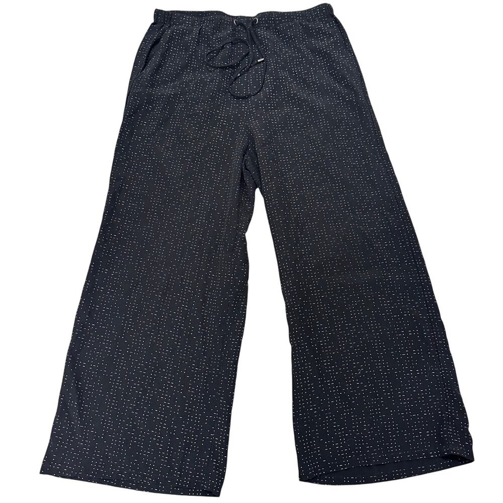 Eileen Fisher Wide Leg Pants With Drawstring & Pockets Black Morse Code Print, S - Picture 2 of 10
